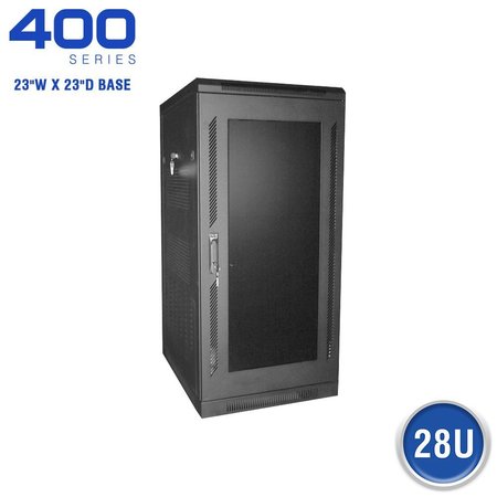 QUEST MFG Floor Enclosure Server Cabinet, Acrylic Door, 28U, 4' x  23"W x 23"D, Black FE4019-28-02